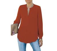 Homlan Damen Bluse Elegant V Ausschnitt Langarm Arbeit Oberteile Casual Tunika Henley Langarmshirt Einfarbig Lose Hemdbluse
