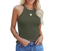 Homlan Damen Neckholder Ärmellose Tank Tops Racerback Rundhals Basic Slim Fit Shirts Elegant Oberteile Ribbed Knit Cami Top Sexy (Small, Armeegrün)