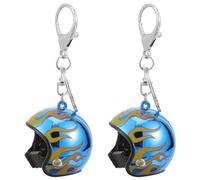HOMOBABE 2 Stück Schlüsselanhänger Motorradhelm Leichter Metall Anhänger mit Blauem Feuer Design Kompakt für Autoschlüssel und Taschen Kreatives Geschenk für Motorradfahrer