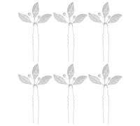 HOMOCONO 6 Stück Silberne Haarnadeln aus Legierung für Brautfrisur Eleganter Hochzeitskopfschmuck mit Filigranem Blattdesign für Party und Tanz