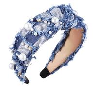 Homoyoyo Stirnband Aus Jeans Für Damen Geknotetes Mit Strasssteinen Breites Stirnband Zum Gesichtswaschen Modisches Haarband Für Verschiedene Anlässe