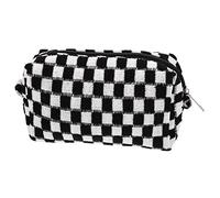 Homoyoyo Wollgarn Kosmetiktasche Groß Kariert Mit Reißverschluss Tragbare Kulturbeutel Für Reisen Und Alltag Robuste Make up Tasche Mit Henkel