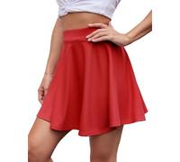 HomRain Damen-Midirock, A-Linie, dehnbar, fließend, hohe Taille, rot, L