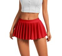 Homrain Damen Mini Rock Einfarbig Elastischer Bund Sexy Ultra Kurze Plissee-Röcke für Anime-Club-Party Rot S