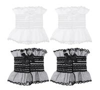 HOMSFOU 2 Paar Flexible Spitzenhandschuhe mit Schleife Elegante Brauthandschuhe in Schwarz und Weiß Lolita Kostümaccessoires für Hochzeits und Partyoutfits