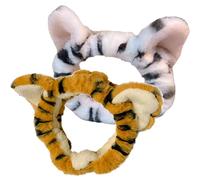 HOMSFOU 2 Stück pack Damen Plüsch Haarbänder mit Tigerohren Elastisch Breites Make Up Stirnband für Gesichtswaschen und Hautpflege
