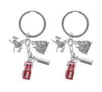 HOMSFOU 2 Stück pack Feuerwehr Schlüsselanhänger Kleiner Feuerwehrauto und Feuerwehrhelm Rote Metallanhänger mit Sicherem Ring Party Deko und Gastgeschenk für Feuerwehr Geburtstag