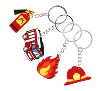 HOMSFOU Feuerwehr Schlüsselanhänger 4 Stück Metallanhänger mit Feuerlöscher und Feuerwehrauto Motiv Praktische Schlüsselringe für Feuerwehr Partygeschenke