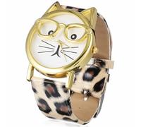 HOMSFOU Ice Watch Uhr Damen mit Katzenmuster Leichte und Elegante Kinderuhr aus Edelstahl und Pu Lederarmband Modische Uhr für Mädchen und Kleinkinder