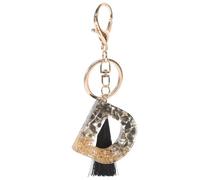 HOMSFOU Schlüsselanhänger Buchstabe Schwarz mit Quaste und Charm Alphabet Anhänger als Taschenanhänger für Rucksack Autoschlüssel und Handtaschen