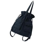 HOMSFOU Schwarzer Canvas Rucksack Damen mit Kordelzug Leichter Baumwoll Rucksack für Schule und Reisen Einfacher Japanischer Stil Bequem und Praktisch für Studenten