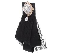 HOMSFOU Spitzen Schleifenbrosche mit Strass und Perlen Design Vorgebundene Krawattennadel für Damen Multifunktionale Anstecknadel für Kleidung und Taschen Barockstil Schwarz