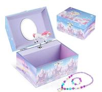 Homtibrm Musik-Schmuckschatulle für Mädchen Mit Einhorn-Schmuckset und Spieluhr, Kinder-Schmuckbox Mit Drehbarem Einhorn, Geburtstagsgeschenk Mit Verträumter Melodie