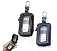 HOMURY 2 Stück Schlüsseltasche Auto: Vintage Leder Schlüsseletui mit Reißverschluss und Karabiner, Schlüsselanhänger Schutzabdeckung, Universal Tragbares Schlüssel Tasche(Schwarz, Königsblau)