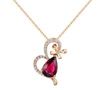 Homxi 14Kt Rose Gold Necklace Chain Women, Bowknot and Water Drop with 1.167ct Rubellite Tourmaline and Diamond, Rose Gold Necklace Women for Wedding