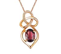 Homxi 18 Karat Rose Gold Pendant Necklace Women, Hollow and Oval with Rubellite Tourmaline and Diamond, Women's Rose Gold Necklace Pendants