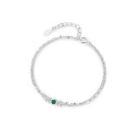 Homxi 375 9K Weißgold Kette Armband für Damen, Doppelschicht-Kette mit Erstellter Smaragd, Verstellbare Länge 17 CM + 5 CM, Silber Grün Armband Damen