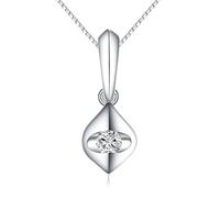 Homxi 9 Carat White Gold Womens Necklace, Geometric with 0.07ct Diamond, Silver Necklaces for Women Pendant