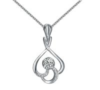 Homxi 9 K White Gold Pendant Necklace for Women, Hollow with 0.1ct Diamond, Women's Silver Necklaces for Engagement