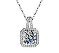 Homxi 9K White Gold Necklace for Woman, Square and Round with Created Emerald and Moissanite, Women Necklaces Pendant Silver Green
