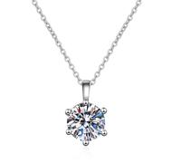 Homxi 9Kt White Gold Necklace for Woman, Round with Created Diamond, Women Silver Necklace Chain