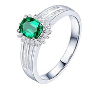 Homxi Damen Eheringe Bandring 950 Platin, Blume und Oval mit Smaragd 1,02 Karat und Diamant, Damen Ringe Verlobungsring Ehering Silber Grün, Gr. 57 (18.1)
