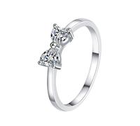 Homxi Damen Eheringe Ring 14 Karat 585 Weißgold, Schleife und Herz mit Erstellter Diamant 0,6 Karat, Ring Damen Verlobung Silber, Größe 61 (19.4)