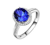 Homxi Damen Eheringe Ring 375 Weißgold, 4 Zinken Oval mit Tansanit 1,85 Karat und Diamant, Damen Hochzeitsringe Eternity Ring Blau Silber, Gr. 51 (16.2)
