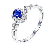 Homxi Damen Eheringe Ring 9 Karat Weißgold, 4 Zinken Oval mit Saphir 0,7 Karat und Diamant, Blau Silber Damen Ring Eheringe Verlobungsringe, Größe 65 (20.7)