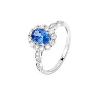Homxi Damen Eheringe Ringe Weißgold 18 Karat, Blume und Oval mit Saphir 0,9 Karat und Diamant 0,35 Karat, Damenring Verlobungsring Blau Silber, Größe 56 (17.8)