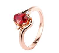 Homxi Damen Eheringe Roségold Ringe 18K, 4 Zinken Oval mit Rubin 0,76 Karat und Diamant, Damen Ring Verlobungsringe Rosegold, Gr. 57 (18.1)