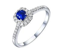 Homxi Damen Hochzeitsringe Bandring 375 Weißgold, 4 Zinken Oval mit Saphir 0,54 Karat und Diamant, Blau Silber Damen Ringe Eheringe Verlobung, Größe 49 (15.6)