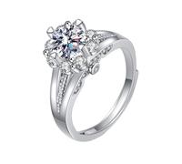 Homxi Damen Hochzeitsringe Bandring 375 Weißgold, Blume mit Erstellter Diamant, Silber Verlobung Ring Frauen, Größe 56 (17.8)