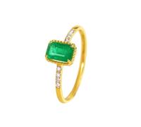 Homxi Damen Hochzeitsringe Ring 14 Karat 585 Gold, 4 Zinken Rechteck mit Smaragd 0,5 Karat und Diamant 0,05 Karat, Gold Grün Damen Ring Eheringe Verlobungsringe, Gr. 65 (20.7)
