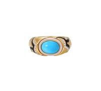 Homxi Damen Hochzeitsringe Ring 9 Karat 375 Gelbgold, 9x7MM Oval mit Türkis und Diamant, Verlobung Ringe Frauen Gold Blau, Gr. 48 (15.3)