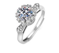 Homxi Damen Hochzeitsringe Weißgoldring 14 Karat, Blume und 6 Zinken Rund mit Erstellter Diamant 1 Karat, Verlobungsringe Eheringe Damen Ring Silber, Größe 65 (20.7)