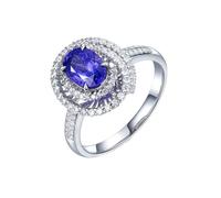 Homxi Damen Hochzeitsringe Weißgoldring 9 Karat, 4 Zinken Oval mit Lila Blau Saphir 1,57 Karat und Diamant, Silber Blau Lila Verlobungsringe Damen Ringe, Größe 61 (19.4)