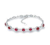 Homxi Damen Kette Armband Weißgold 585 14 K, Oval mit Rubin 2,7 Karat und Diamant 0,81 Karat, 18 CM + 5 CM Verlängerung, Silber Rot Armband Damen