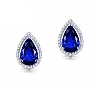 Homxi Damen Ohrringe für Hochzeit 14 Karat Weißgold, Wassertropfen mit Tansanit 3,2 Karat und Diamant, Blau Silber Damen Ohrringe