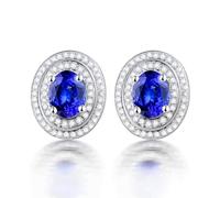 Homxi Damen Ohrringe Weißgold 585, Oval mit Tansanit 1,72 Karat und Diamant, Blau Silber Damen Ohrringe