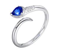 Homxi Damen Trauring Ring 14 Karat Weißgold 585, Wassertropfen mit Erstellter Saphir 0,5 Karat und Moissanit, Blau Silber Verlobungsringe Damen Gr. 61 (19.4)