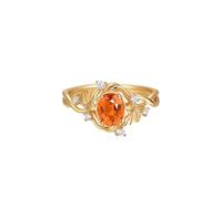 Homxi Damen Trauringe Gold Ring 14K, Blatt und 4 Zinken Oval mit Mandarin-Granat 1 Karat und Diamant, Damen Verlobung Trauringe Gold Orange, Größe 62 (19.7)