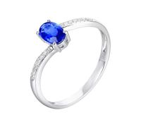 Homxi Damen Trauringe Hochzeit Ringe Weißgold 585, 4 Zinken Oval mit Erstellter Saphir 0,53 Karat und Moissanit, Verlobungsring Blau Silber Frauen Größe 58 (18.5)