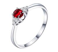 Homxi Damen Trauringe Ring 950 Platin, 4 Zinken Oval mit Rubin 0,27 Karat und Diamant, Damen Verlobung Trauring Silber Rot, Größe 52 (16.6)
