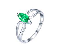 Homxi Damen Trauringe Ring Weißgold 14 Karat, Marquise mit Smaragd 0,56 Karat und Diamant, Ring Damen Verlobung Silber Grün, Gr. 65 (20.7)