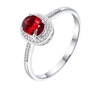 Homxi Damen Trauringe Ringe 14K Weißgold, 4 Zinken Oval mit Rubin 0,42 Karat und Diamant, Damen Verlobung Ringe Silber Rot, Größe 62 (19.7)