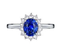 Homxi Damen Trauringe Ringe 950 Platin, Blume und Oval mit Saphir 0,57 Karat und Diamant, Damen Hochzeitsringe Eternity Ring Blau Silber, Gr. 56 (17.8)