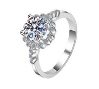 Homxi Damen Trauringe Ringe Weißgold 750, 4 Zinken Rund mit Erstellter Diamant 1 Karat, Silber Verlobungsring Damen Ring, Größe 49 (15.6)