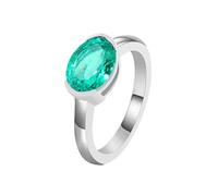 Homxi Damen Trauringe Ringe Weißgold 9 Karat, Solitäre Oval mit Erstellter Smaragd 3 Karat, Damen Verlobung Trauringe Silber Grün, Größe 54 (17.2)