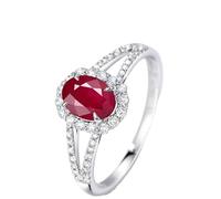 Homxi Damen Trauringe Weißgold 9 Karat, 4 Zinken Oval mit Rubin und Diamant, Silber Rot Verlobung Ring Damen, Größe 51 (16.2)